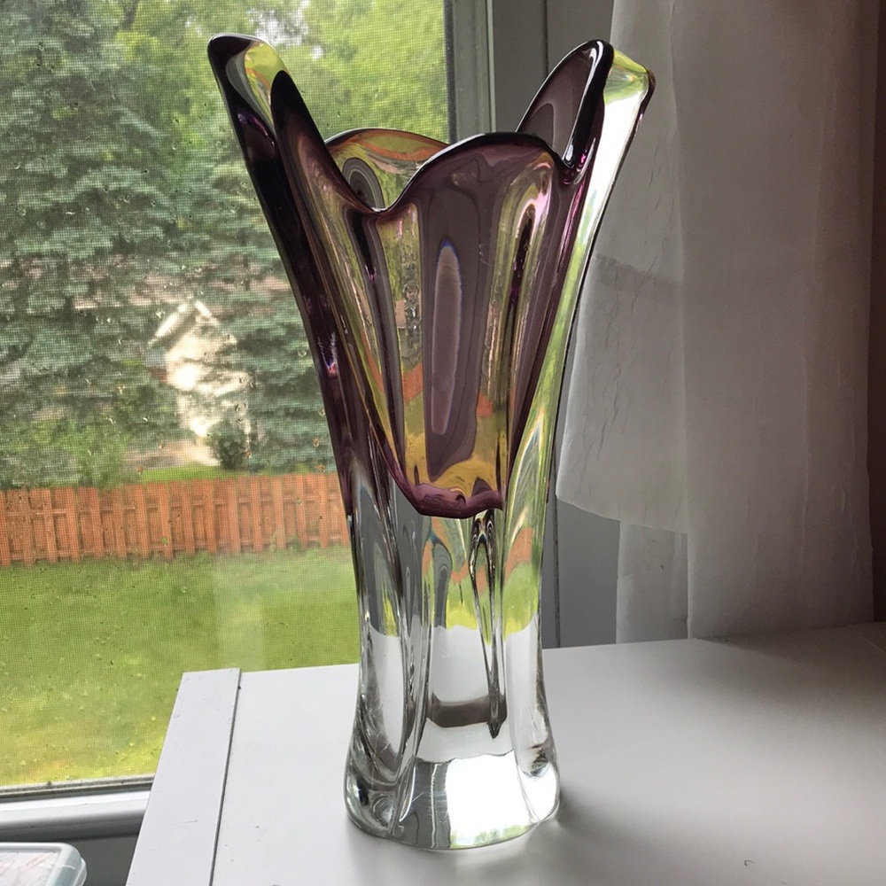 Murano / Bohemia Purple and Clear Glass Vase. Just beautiful!